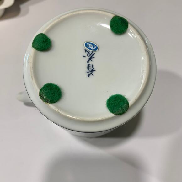 Oriental Teapot & 4 Tea Cups Green Red Blue Floral Gold Rattan Handle Home Decor - Picture 13 of 13